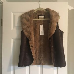 Olive & Oak Brown Faux Suede, Fur Vest, Size M